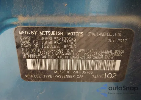 2018 Mitsubishi Mirage G4 Es z USA, uszkodzony, nr VIN ML32F3FJ2JHF05765